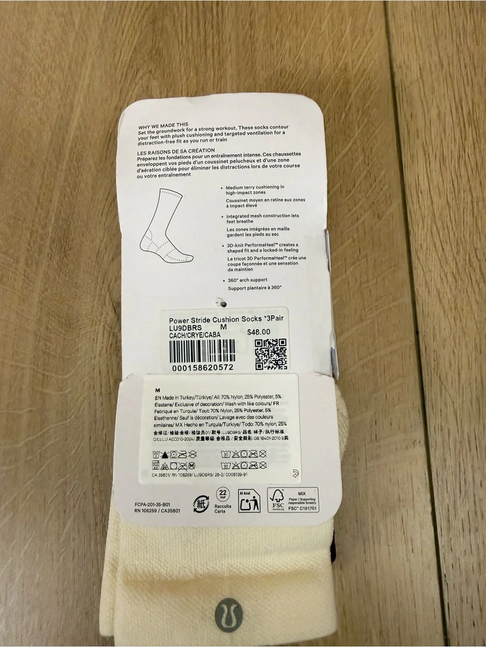 NWT Lululemon Power Stride Cushion Socks Medium 3-Pack